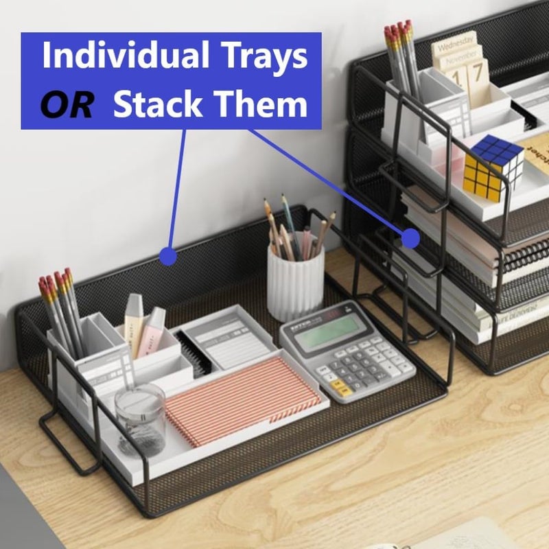 Gawerk 2 Tier Stackable Letter Tray Paper Holder Desk Organizer for Home Office School, Black - Image 3